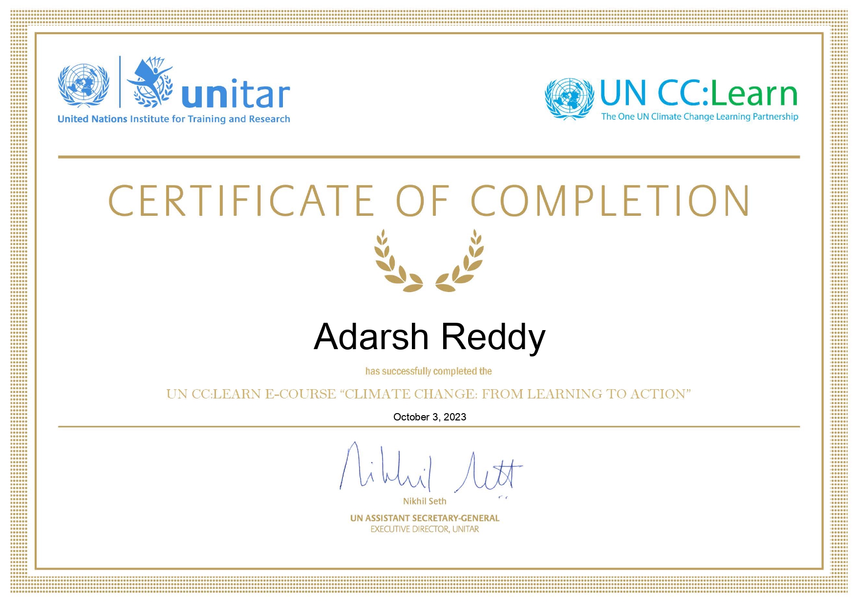 Climate Change: From Learning to Action - UNITAR / UN CC:Learn
